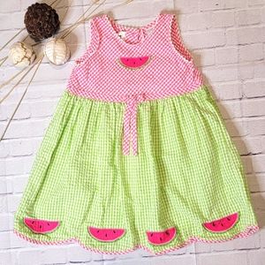 4T Youngland Pink & Green Seersucker Dress w/ Watermelon Accents Dress